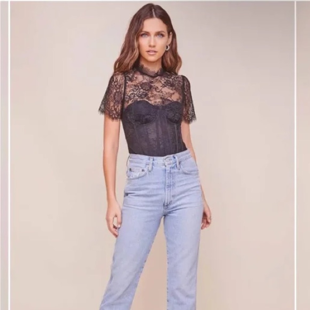ASTR The Label | LaCie Bustier Short Sleeve Lace Bodysuit NWT SIZE L